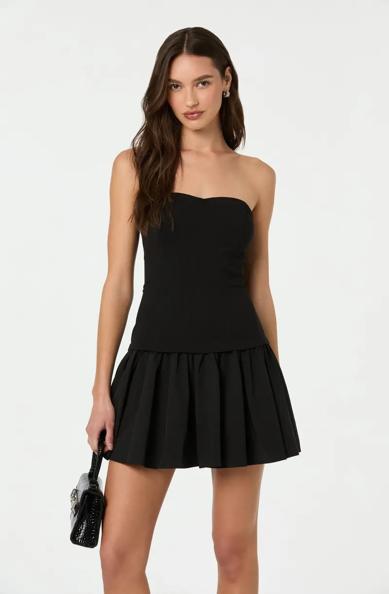 Structured Strapless Drop-Waist Mini Dress