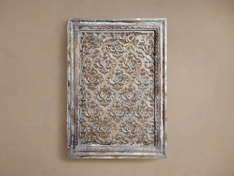 Sukho Flora Carved Wooden Panel – Botanical Relief Design