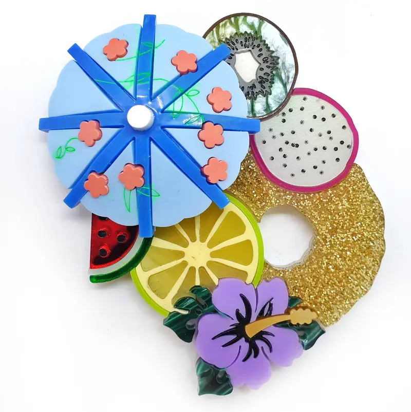 Summer Fruit & Cocktail Umbrella Brooch