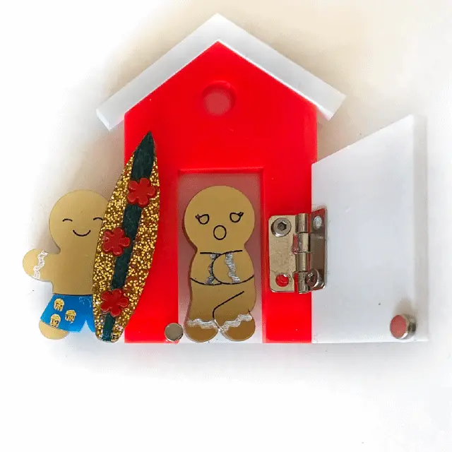 Surfer Cookie & Beach Shack Brooch