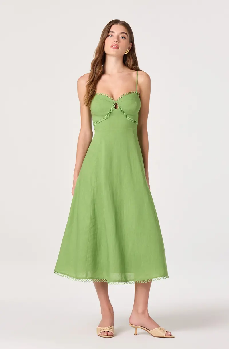 Sweetheart Neckline Linen Midi Dress – Christie