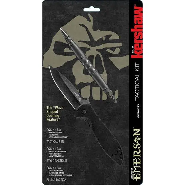 Tactical EDC Kit – Includes Emerson CQC-4K BW Wave Knife & Tactical Pen in Clamshell Case
