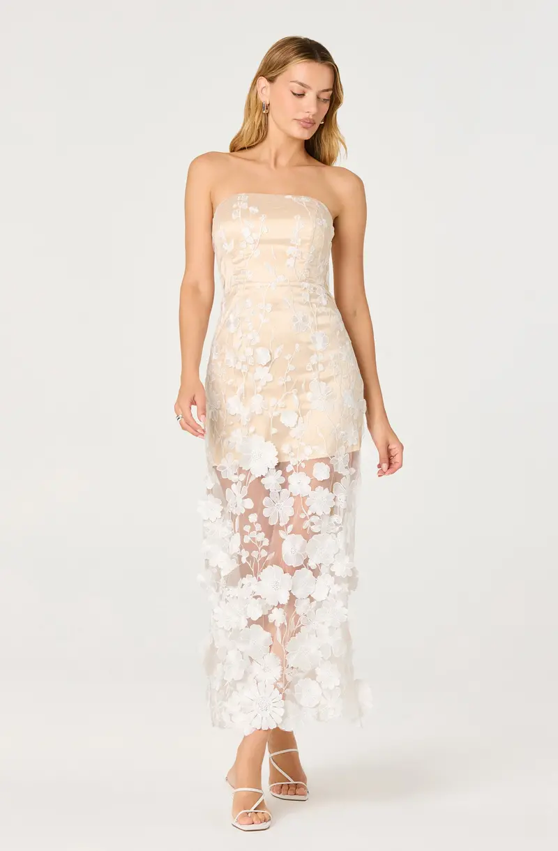 Tanisha Strapless Floral Maxi Dress with Embroidery