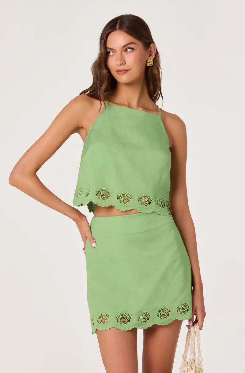 Taniya Linen Mini Skirt with Handcrafted Embroidery