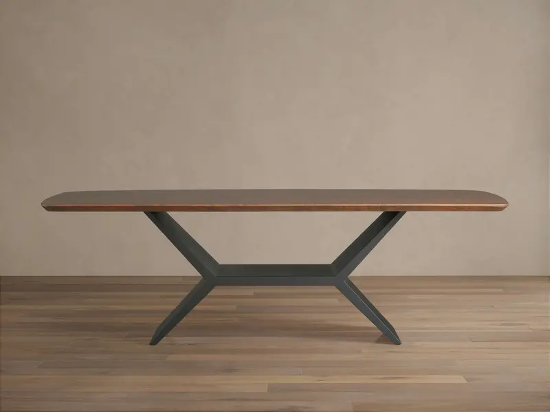 Terracotta Copper Dining Table with Geometric Vertex Base