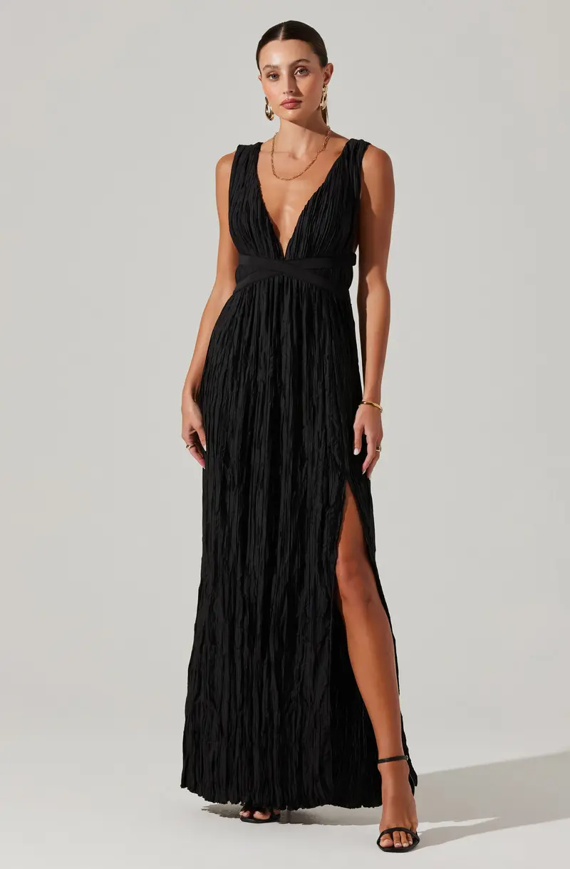 Tesni Pleated Maxi Dress with Soft Drape