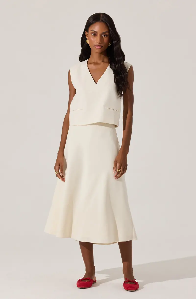Textured Woven A-Line Midi Skirt