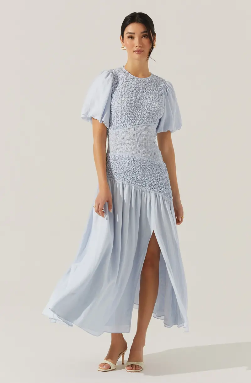 Theoni Asymmetric Smocked Midi Dress