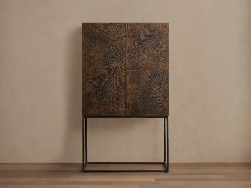 Theota Rustic Bar Cabinet with Glass Doors and Wine Storage