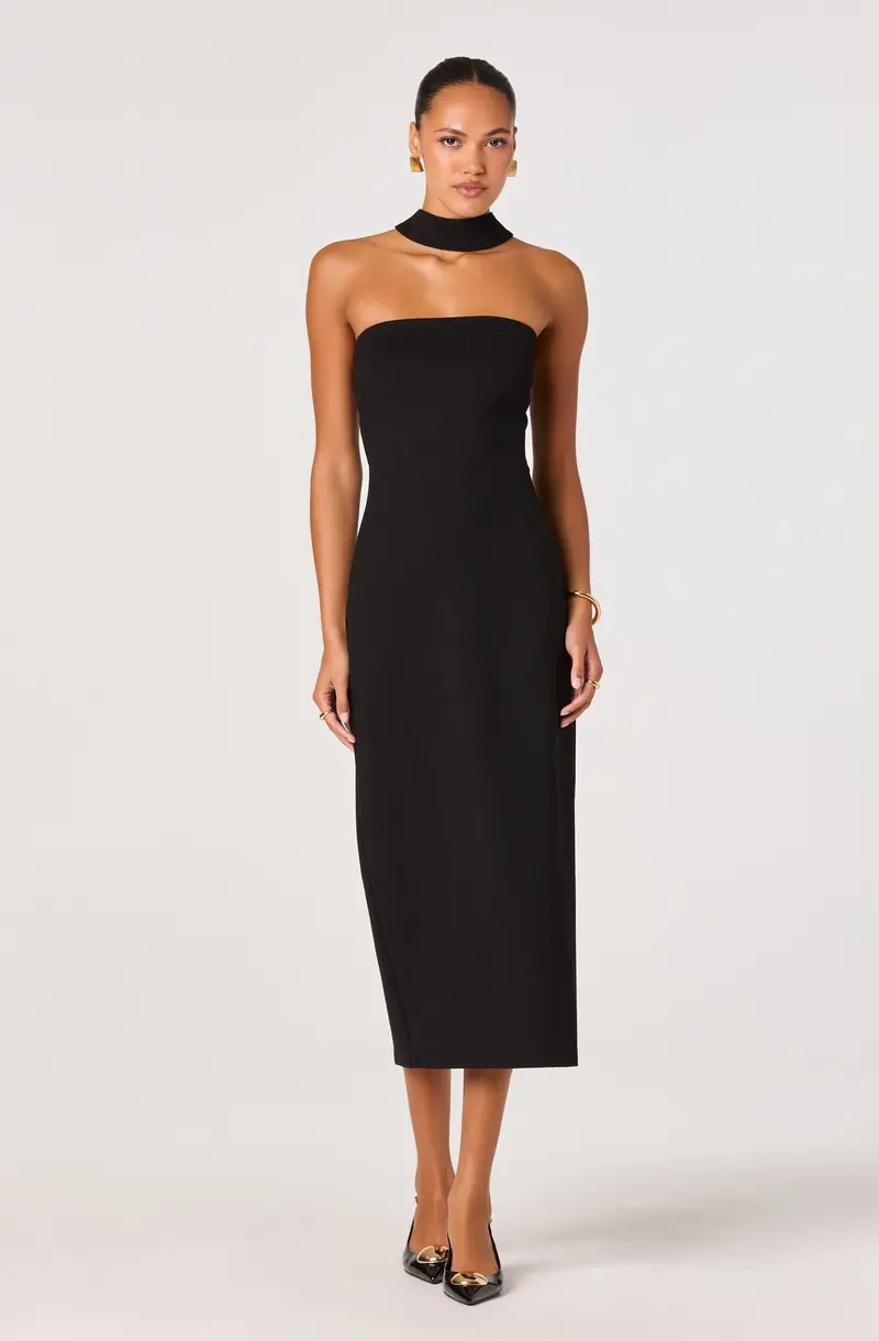 Thiala Reverse Halter Knit Midi Dress