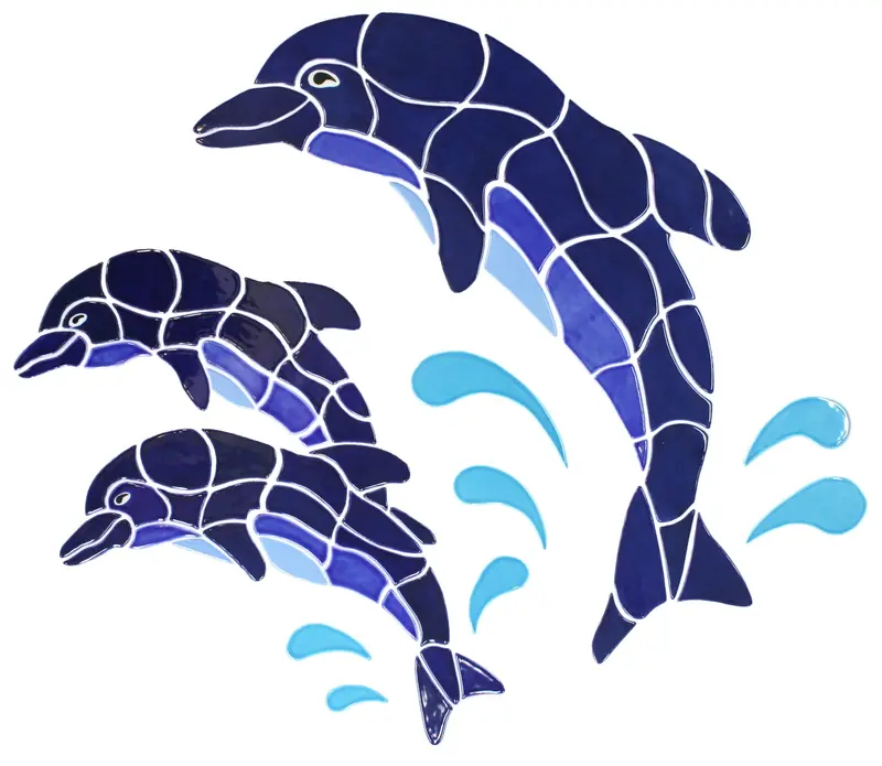 Three Jumping Dolphins Pool Mosaic – 40″ x 43″
