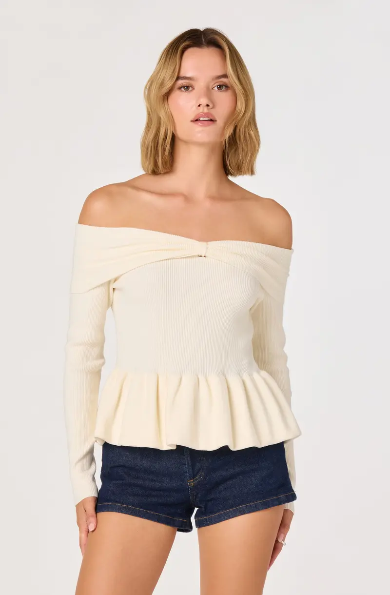 Tiarra Off-Shoulder Sweater with Flattering Peplum Hem