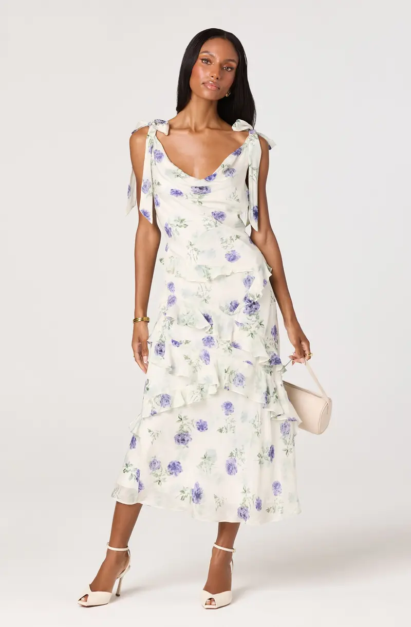 Tie-Strap Ruffle Midi Dress – Fen Floral