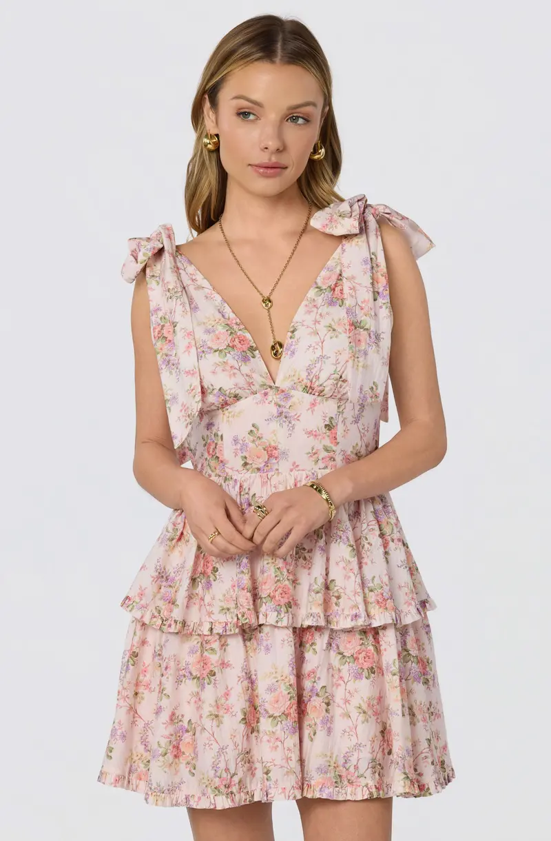 Tiered Floral Mini Dress with Effortless Charm – Ainlay