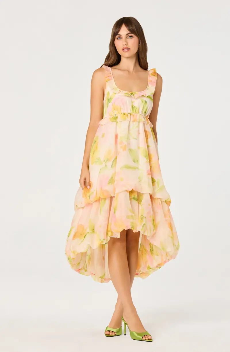 Tiered High-Low Floral Midi Dress – Serenidy Style