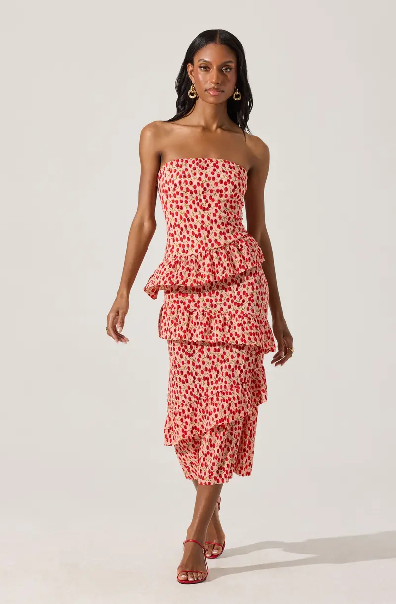 Tiered Midi Dress with Asymmetrical Ruffle Hem