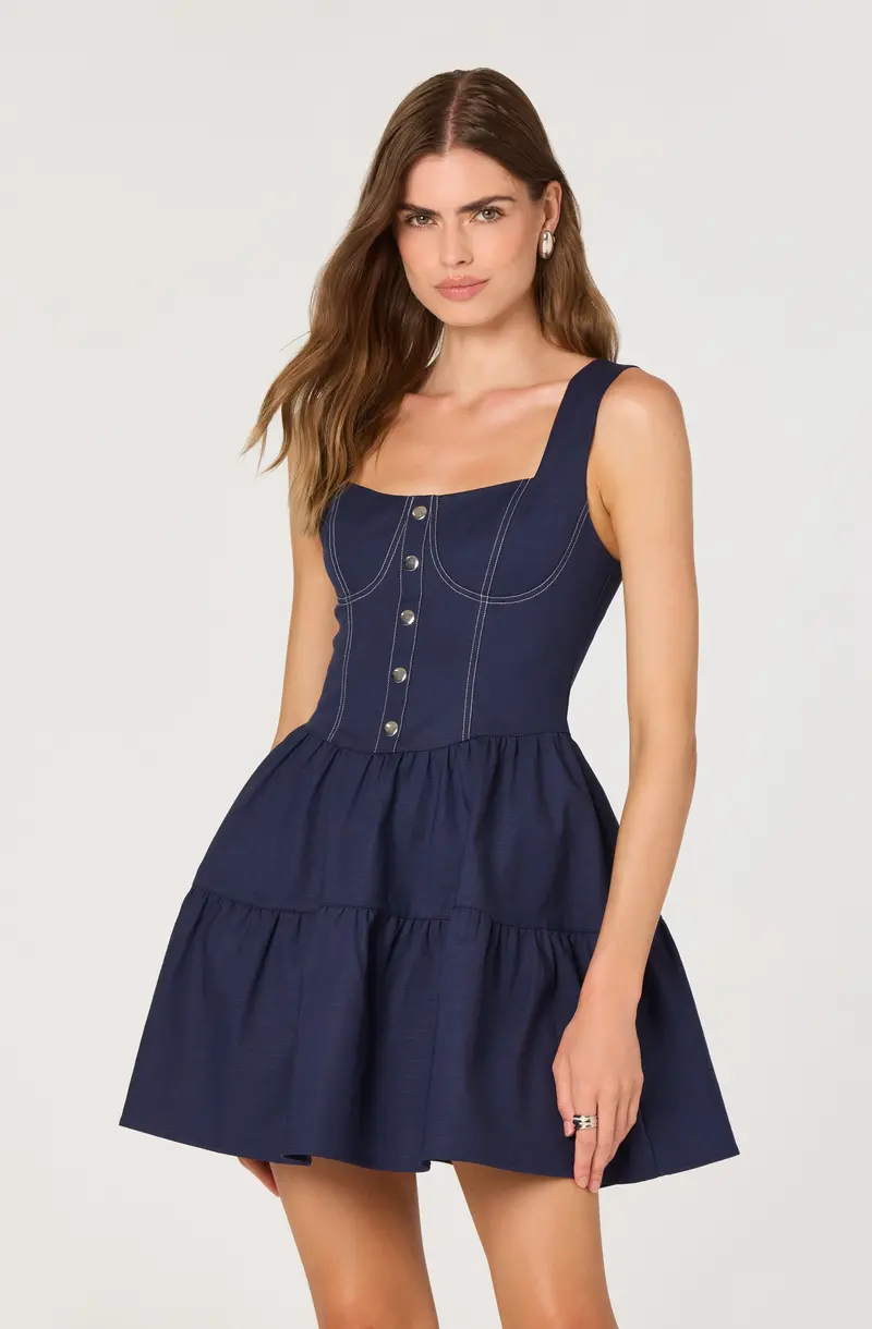 Tiered Mini Dress with Stitch Detailing