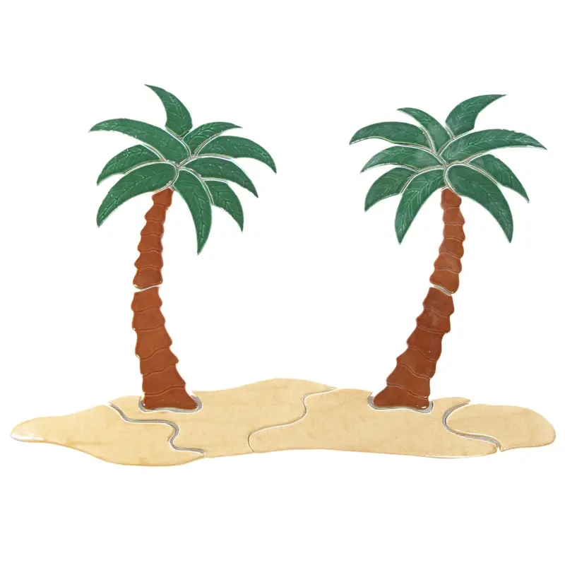 Tropical Palm Beach Scene Mosaic – 28″ x 21.5″ Pool Backdrop