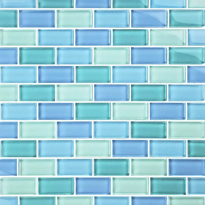 Turquoise Blue Blend 1×2 Glass Tile – Vibrant Ocean-Inspired Mosaic