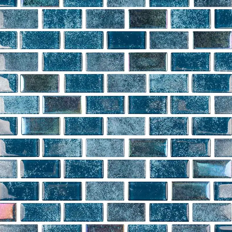 Turquoise Iridescent 1×2 Glass Mosaic Tile – Elongated Organic Shape