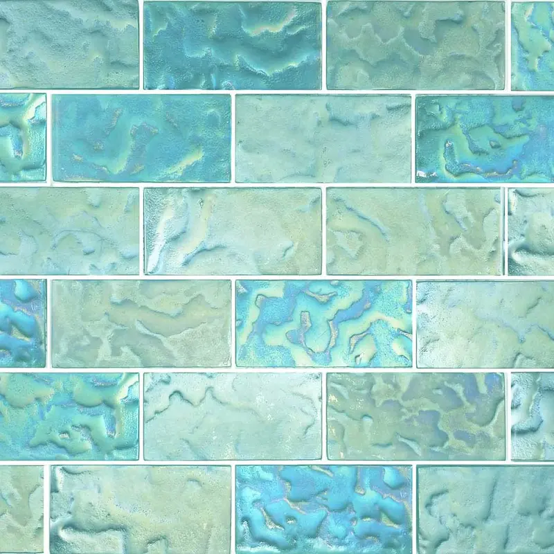 Turquoise Iridescent 2×4 Inch Glass Mosaic Tile