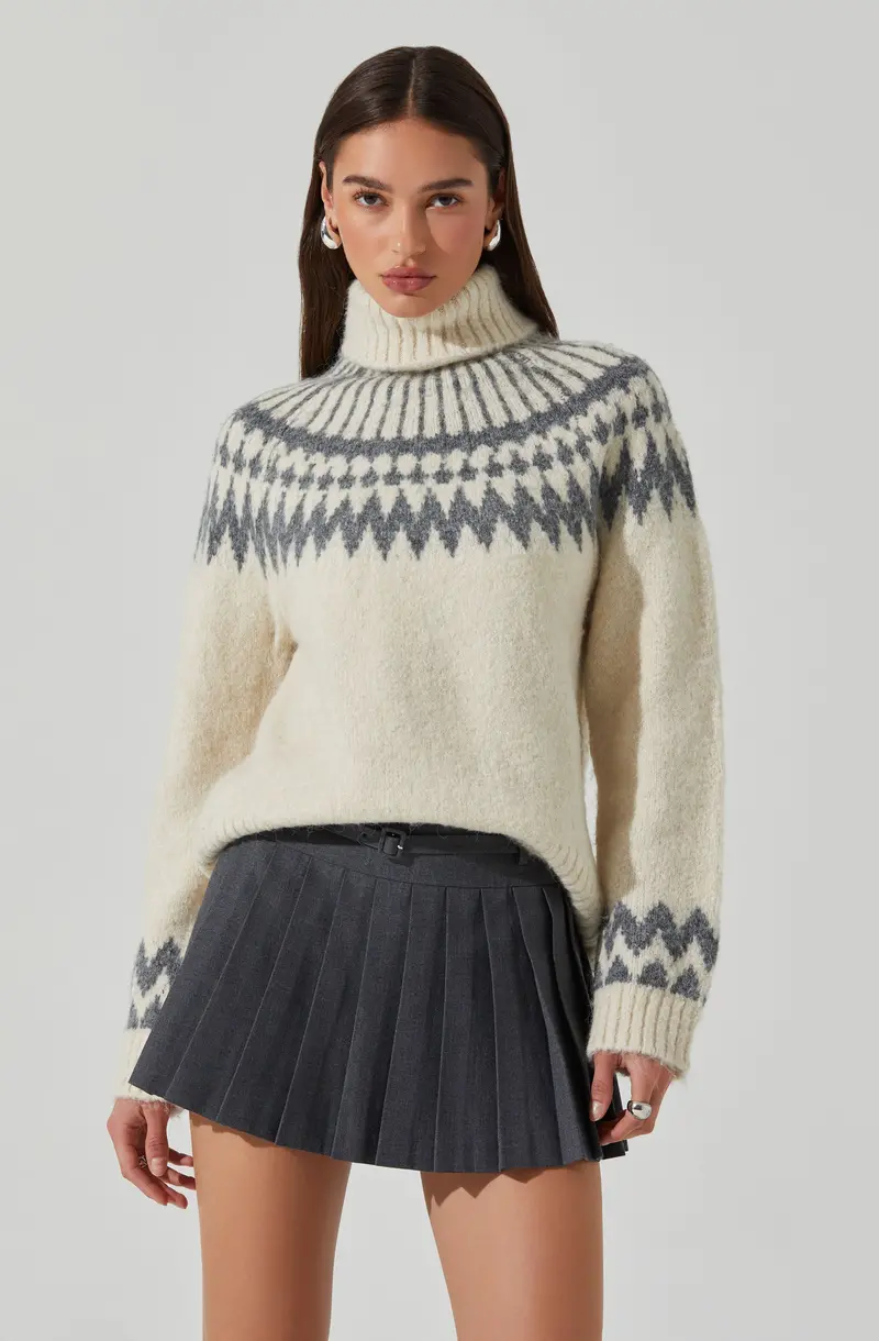 Turtleneck Fair Isle Knit Sweater