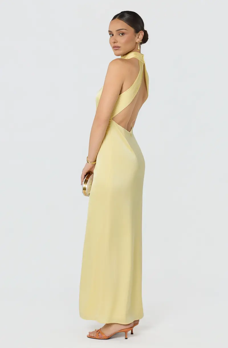 Twist-Front Halter Maxi Dress in Soft Drape – Aspen