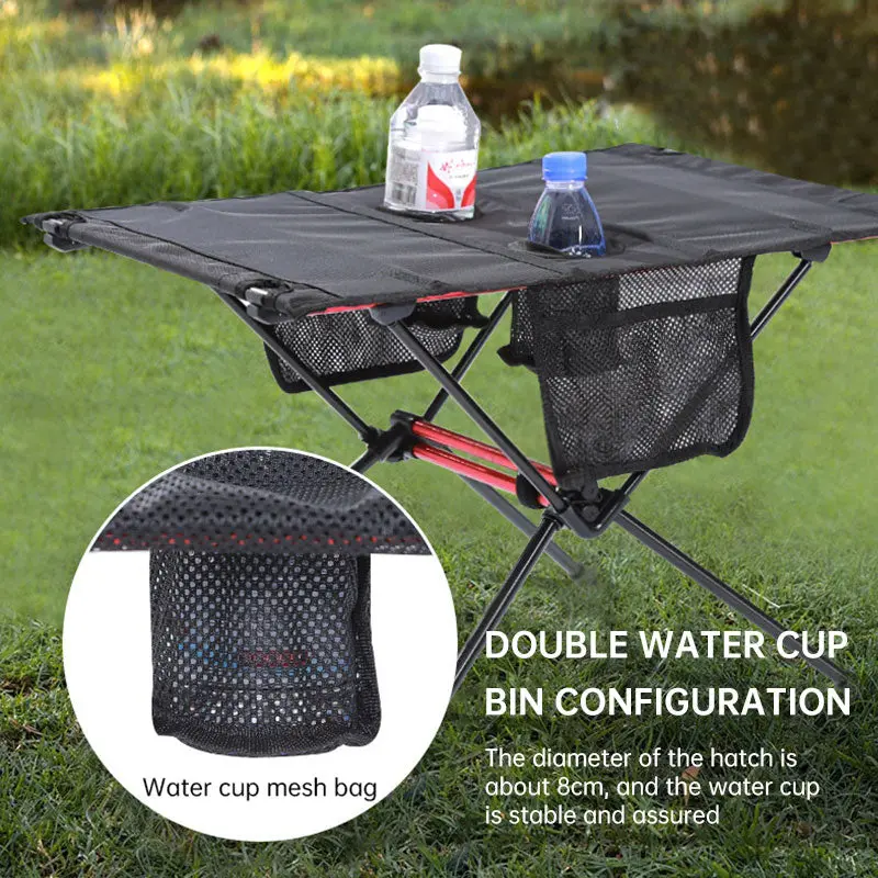 Ultralight Folding Picnic Table – Compact Aluminum Table with Cup Holders & Phone Slot for Travel
