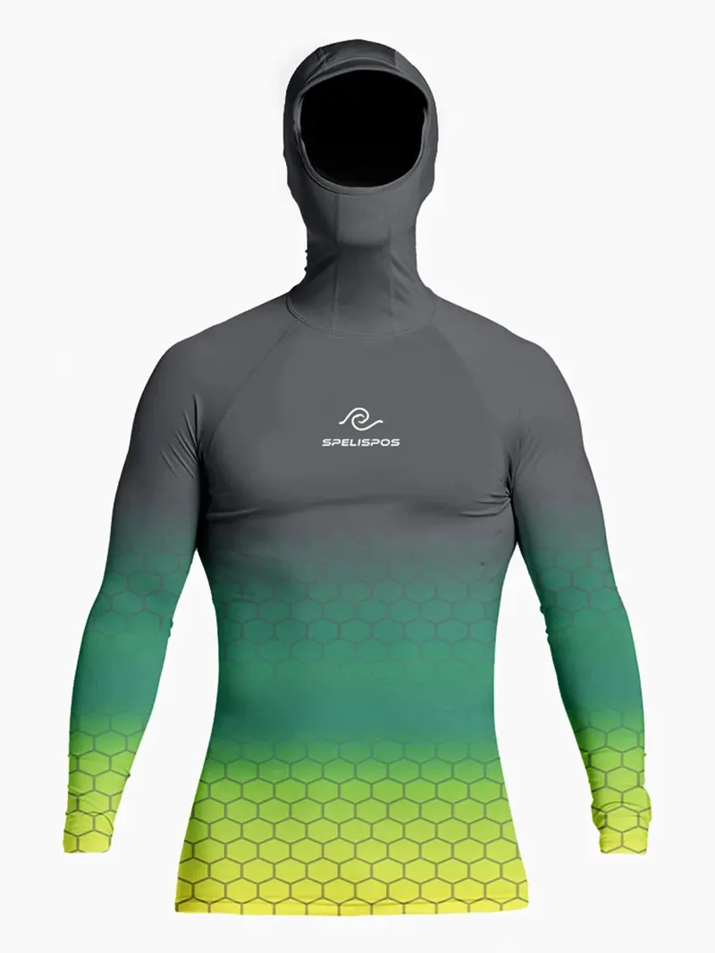 UV-Blocking Surf Hoodie & Rash Guard Top – Tight-Fit Long-Sleeve Swimwear for Diving & Beach Use