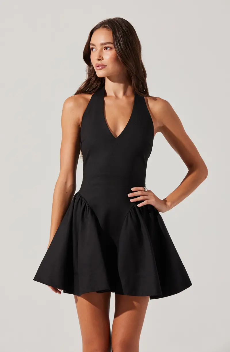 V-Neck Halter Mini Dress by Meana