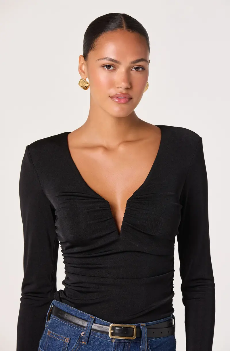 V-Neck Ruched Long-Sleeve Top