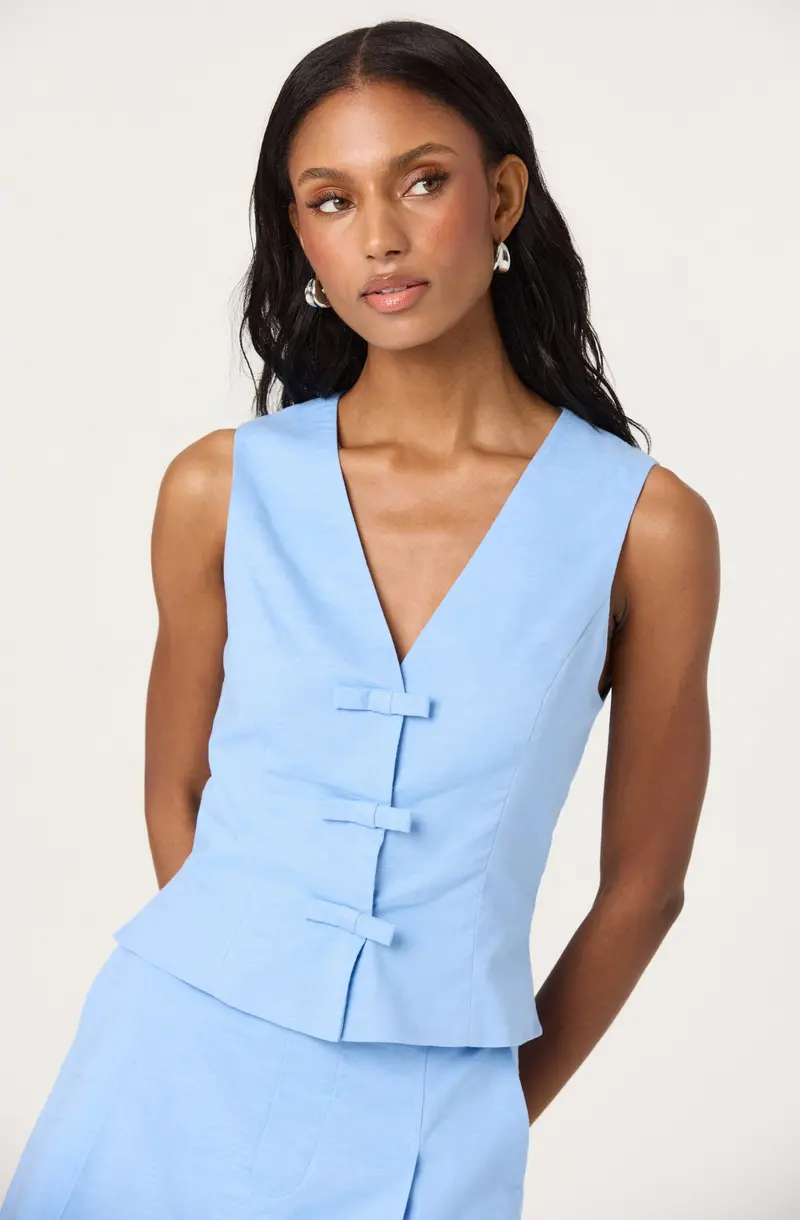 V-Neck Top with Decorative Front Bow