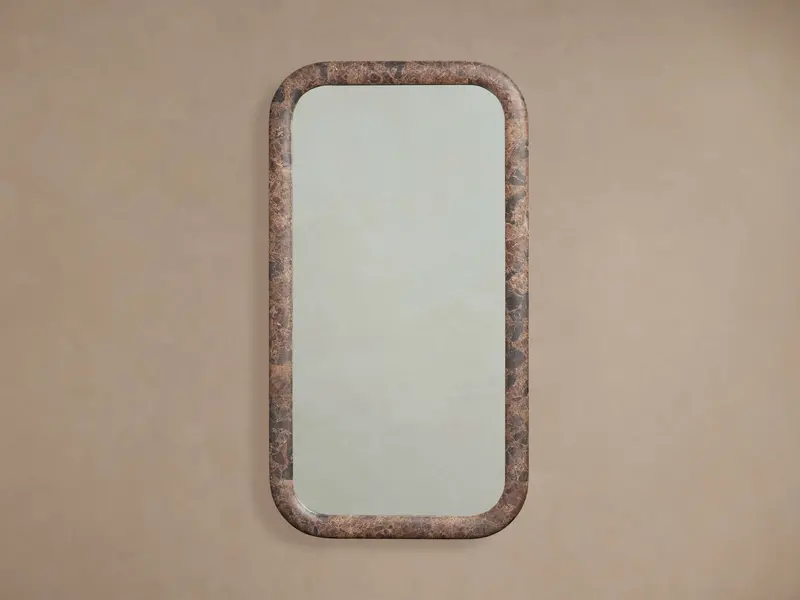 Vale Rectangular Wall Mirror in Dark Emperador Marble Frame