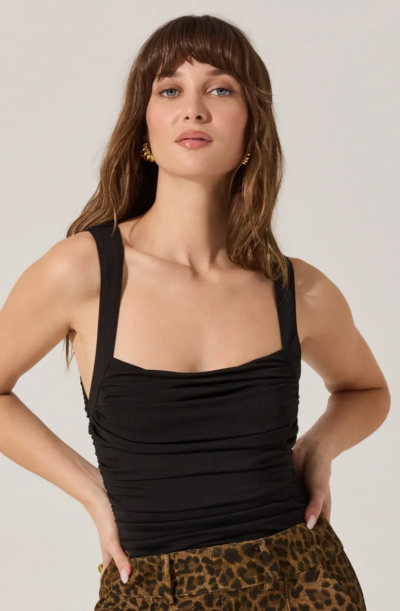 Voncile Ruched Square-Neck Bodysuit