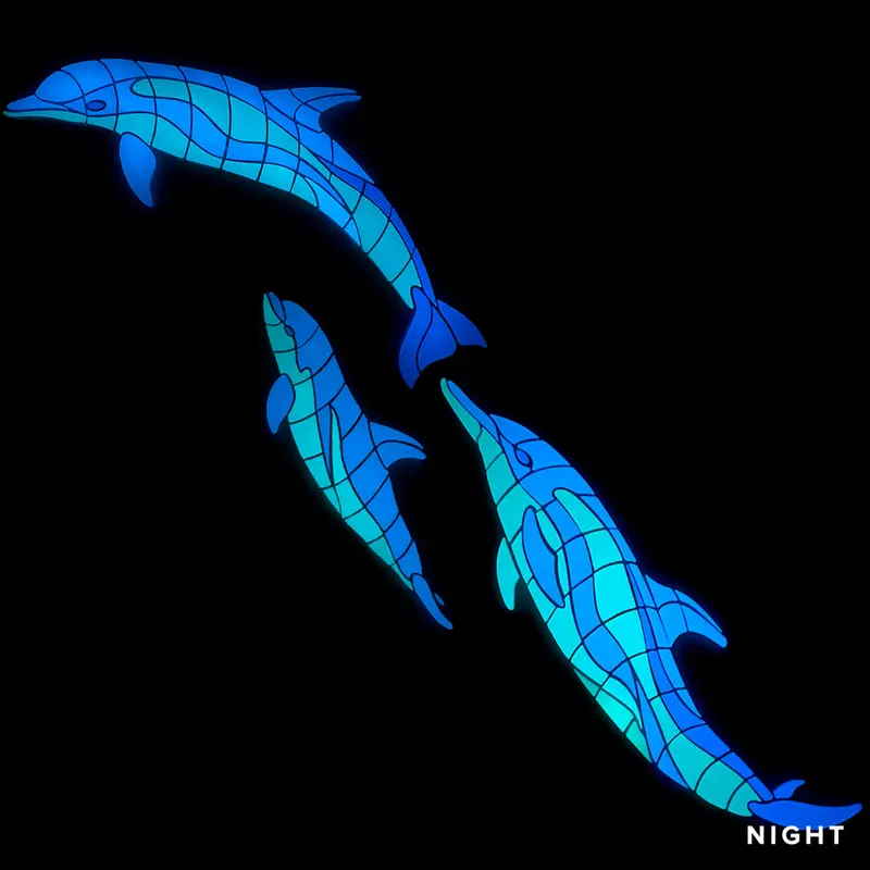 Wave Dolphin with Calf (Left-Facing) Glow-in-the-Dark Mosaic