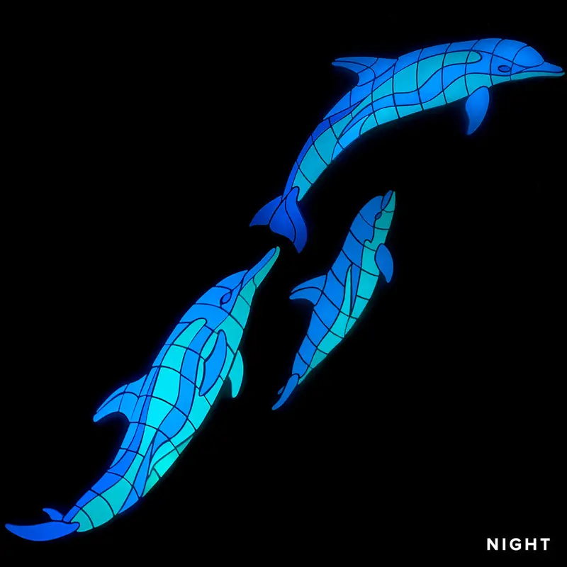 Wave Dolphin with Calf (Right-Facing) Glow-in-the-Dark Mosaic