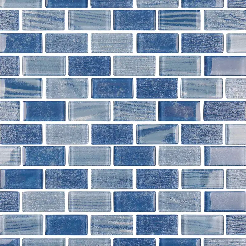 Wave Marine Blue 1×2 Glass Mosaic Pool Tile