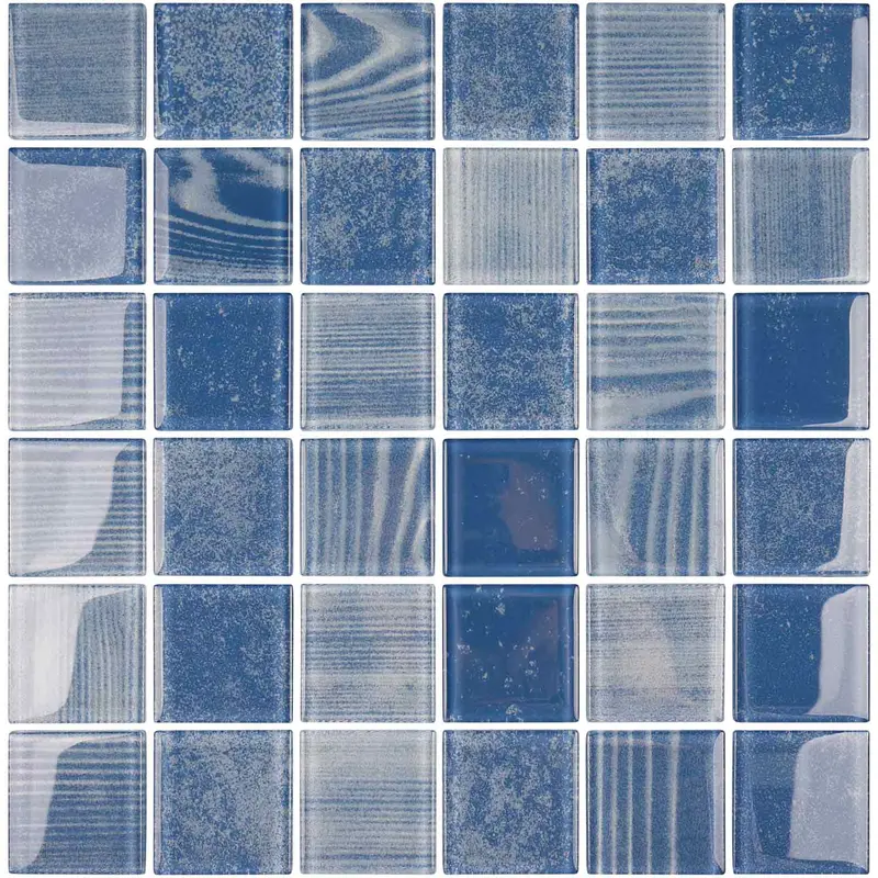 Wave Marine Blue 2×2 Glass Mosaic Pool Tile