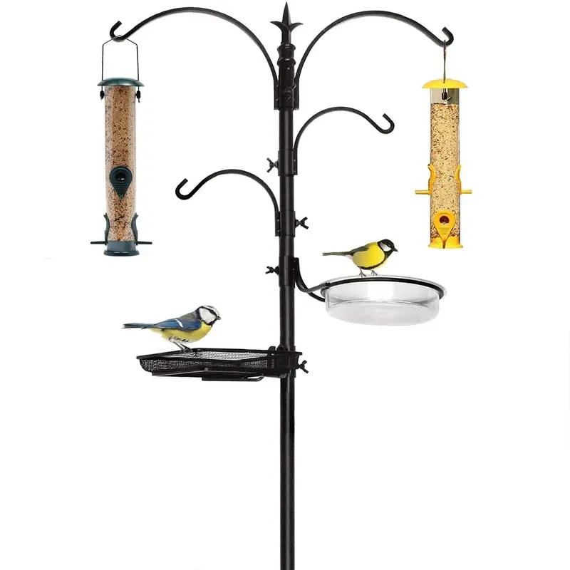 Wildlife Attraction Kit: 92-Inch Multi-Feeder Pole Stand with Dual Feeders, Bird Bath, 4 Hangers & Sturdy 5-Prong Base