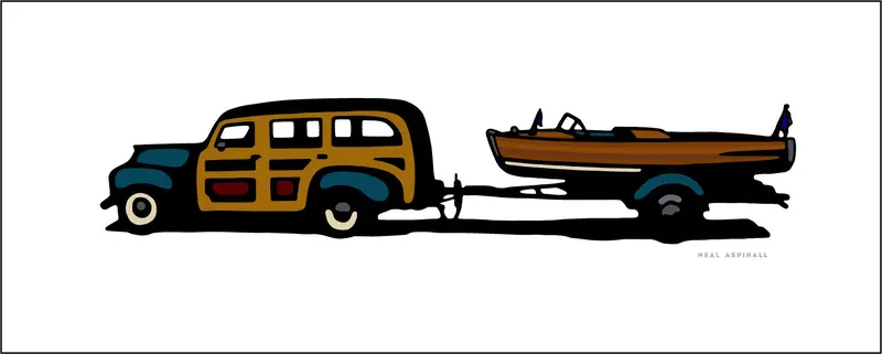 Woody With Boat Trailer Digital Studio Art Print