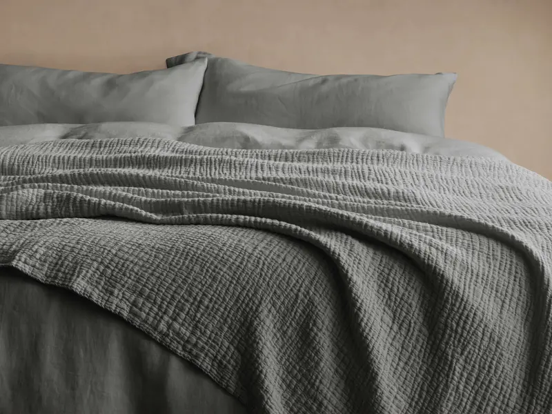 Zehra Charcoal Linen Bed Blanket