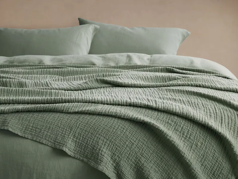 Zehra Linen Bed Blanket – Moss Green