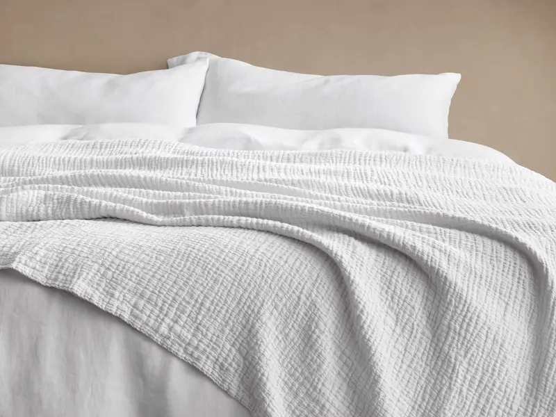 Zehra Natural Linen Bed Blanket – Pure White