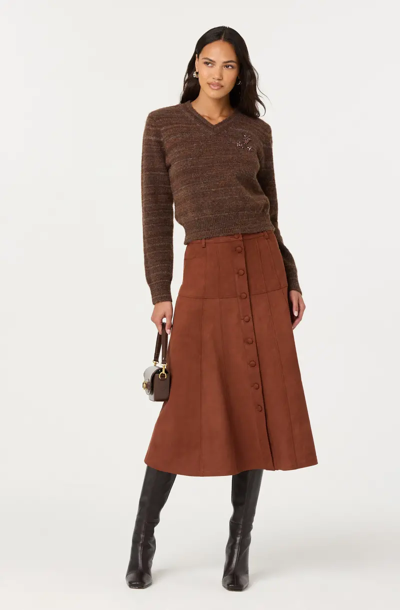 Zoya Textured Faux Suede Midi Skirt